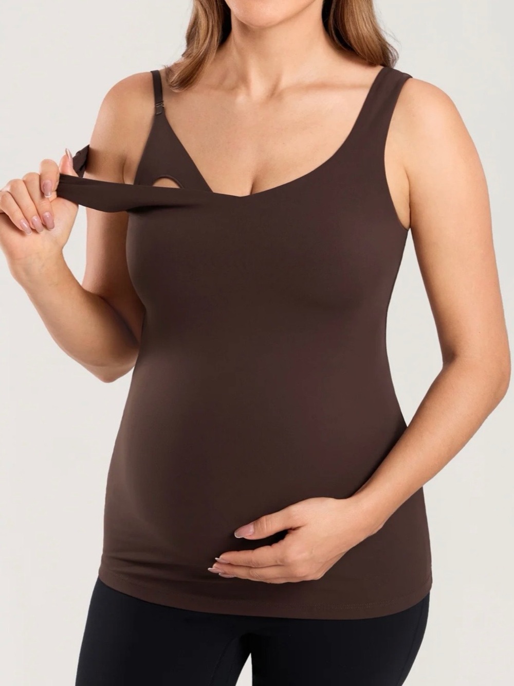 Hot Fudge Brown V-Neck Nursing Tank with Discreet Drop-Down panel Buttery Soft